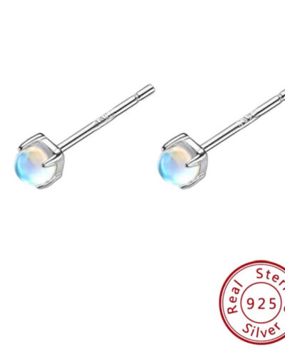 3mm Rainbow Moonstone Stud Earrings Silver