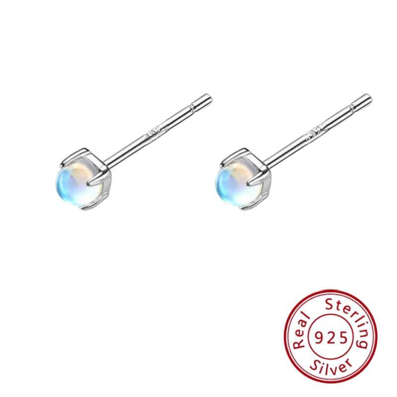 3mm Rainbow Moonstone Stud Earrings Silver