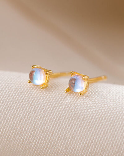 3mm Rainbow Moonstone Stud Earrings Silver 18K gold plated