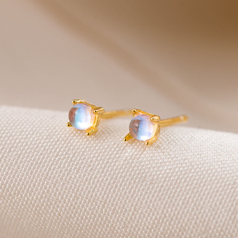 3mm Rainbow Moonstone Stud Earrings Silver 18K gold plated