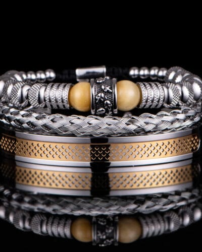 3pcs Vintage Stainless Steel Bracelets for Men Tiger Eye (1)
