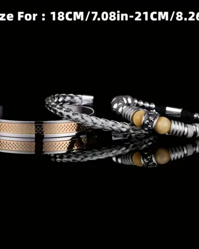 3pcs Vintage Stainless Steel Bracelets for Men Tiger Eye 1