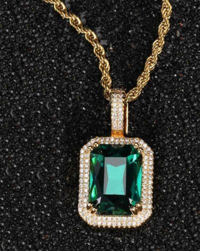 Hip-hop Square Gemstone Pendant Necklace for Men Women Bulk (5)-4