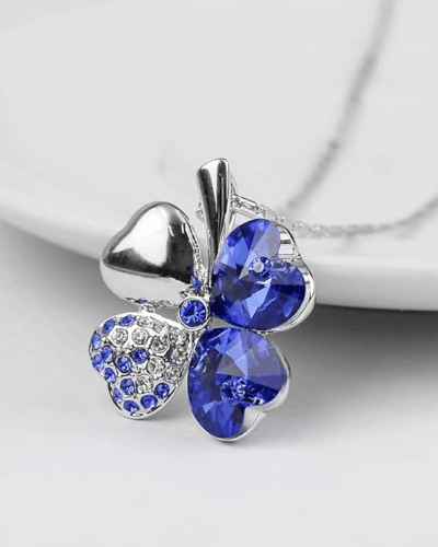 925 Sterling Silver 4 Leaf Clover Crystal Pendant Necklace Gift for Women Bulk