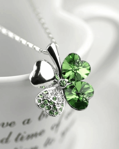 925 Sterling Silver 4 Leaf Clover Crystal Pendant Necklace Gift for Women Bulk