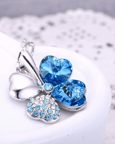 925 Sterling Silver 4 Leaf Clover Crystal Pendant Necklace Gift for Women Bulk