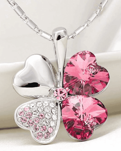 925 Sterling Silver 4 Leaf Clover Crystal Pendant Necklace Gift for Women Bulk
