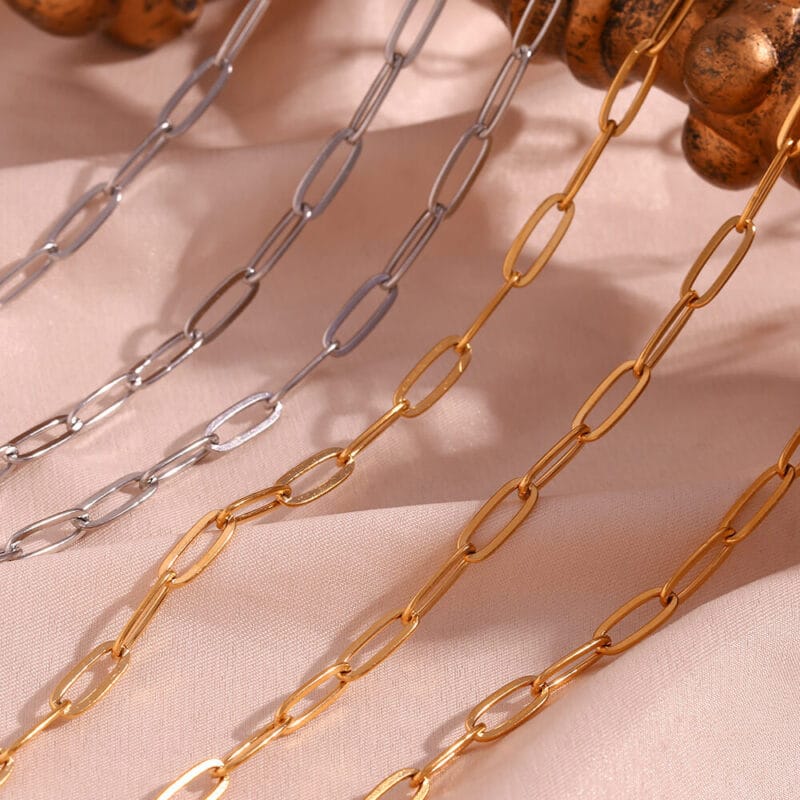 4.4MM 18K Gold Plated Stainless Steel Paperclip Necklace Chains Wholesale 10