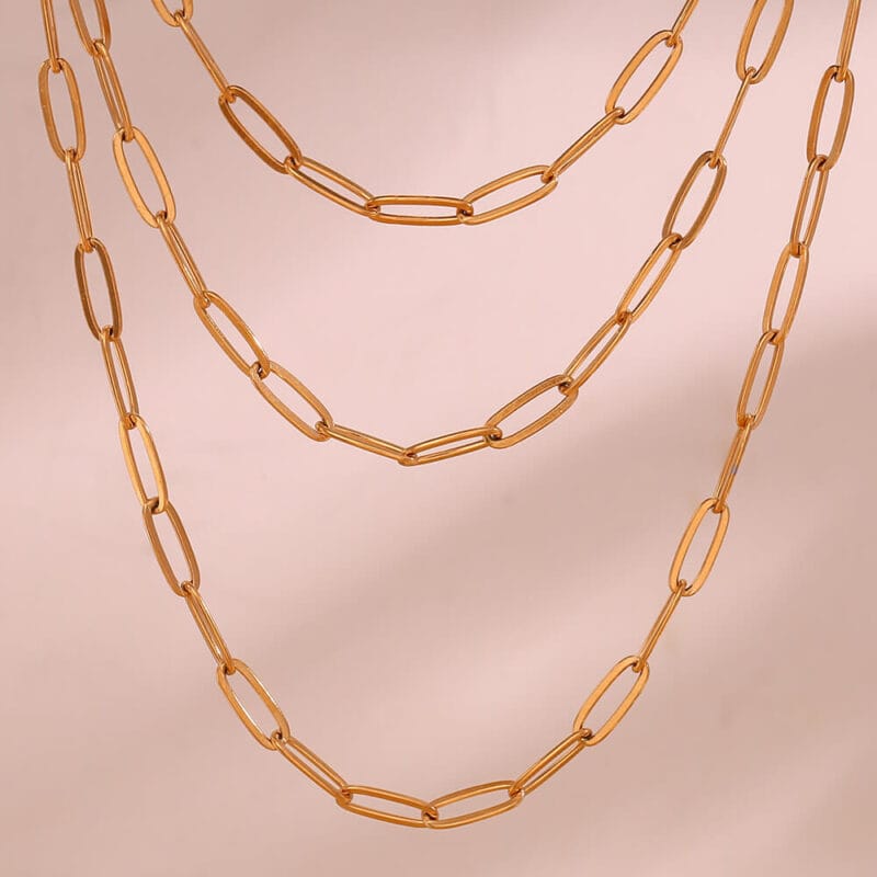 4.4MM 18K Gold Plated Stainless Steel Paperclip Necklace Chains Wholesale 3