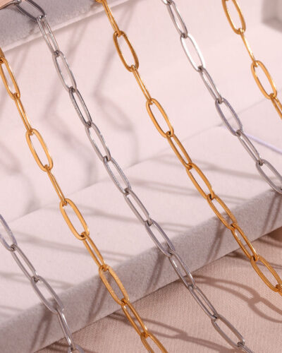 4.4MM 18K Gold Plated Stainless Steel Paperclip Necklace Chains Wholesale (7)