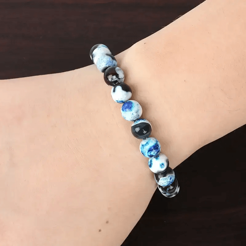 Genuine Blue Agate Stone Bracelet Jewelry Boho Style