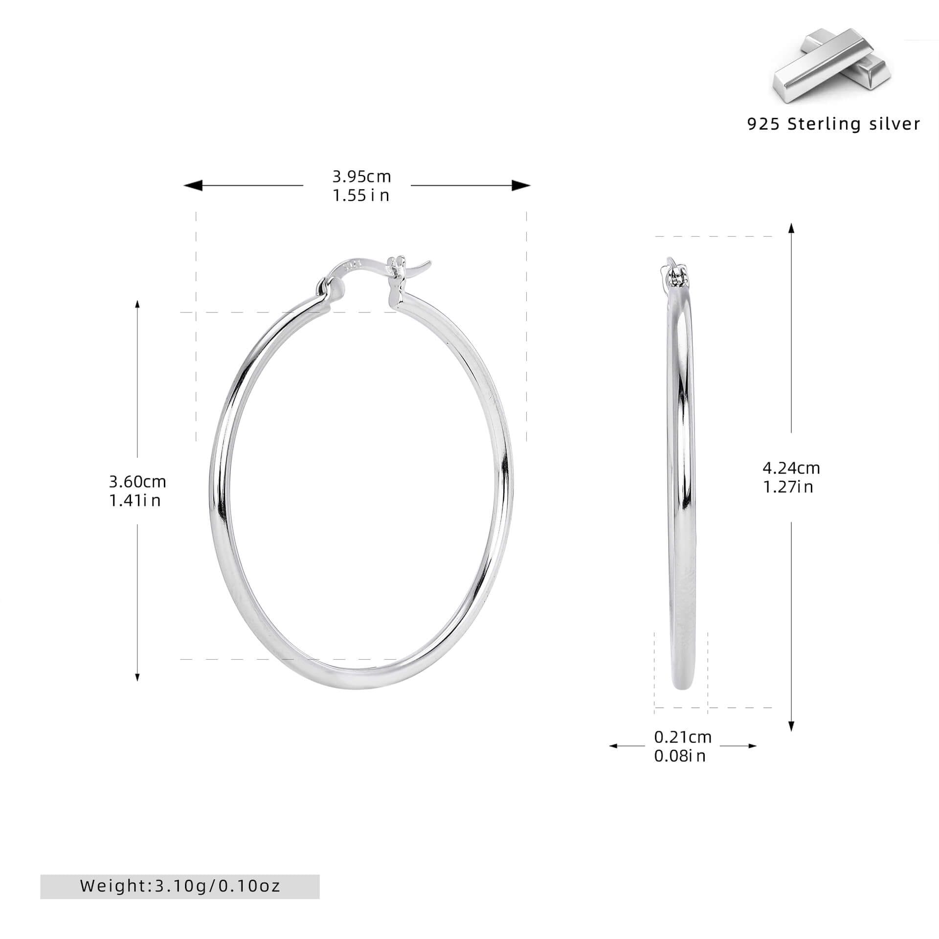 20MM-40MM Platinum Plating 925 Sterling Silver Round Earrings Wholesale-40mm silver