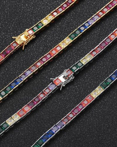 4mm Gold Plated Rainbow Tennis Necklace With Zircon Wholesale Men Womenの別ビュー