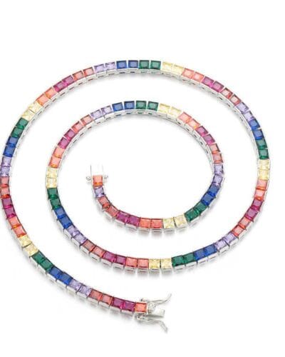 4mm Gold Plated Rainbow Tennis Necklace With Zircon Wholesale Men Women-white gold plated