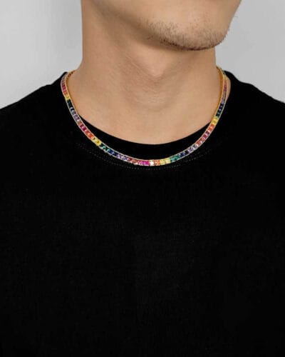 4mm Gold Plated Rainbow Tennis Necklace With Zircon Wholesale Men Women 4
