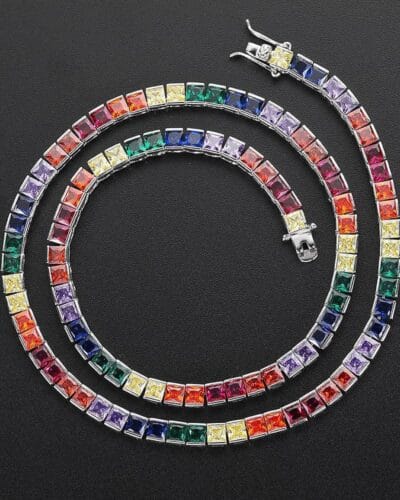4mm Gold Plated Rainbow Tennis Necklace With Zircon Wholesale Men Women