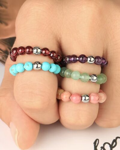 4mm Natural Crystal Bead Rings Adjustable Elastic Ring Unisex Bulk