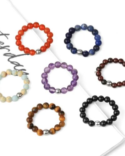 4mm Natural Crystal Bead Rings Adjustable Elastic Ring Unisex Bulk