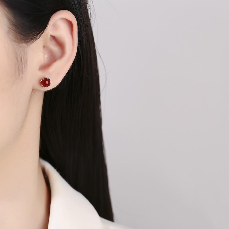 4mm S925 Silver Round Agate Stud Earrings Wholesale - Görüntü 4