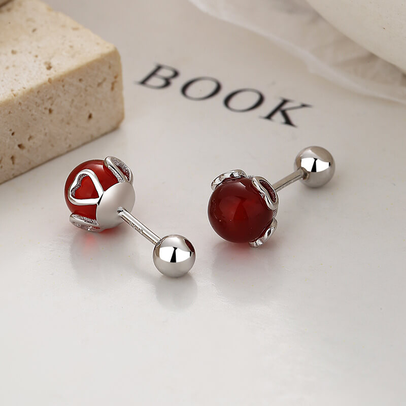 4mm S925 Silver Round Agate Stud Earrings Wholesale red agate white gold