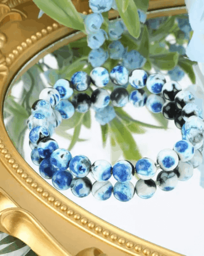 Genuine Blue Agate Stone Bracelet Jewelry Boho Style