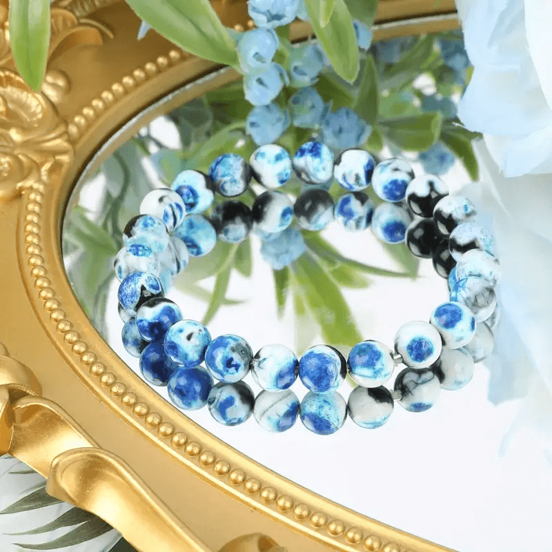 Genuine Blue Agate Stone Bracelet Jewelry Boho Style