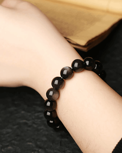 Premium Silver Sheen Obsidian Bracelet Bulk for Men