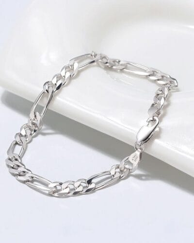 5MM Solid 925 Silver Figaro Bracelet Chain Wholesale Hip hop 4