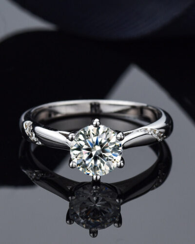 6 Prong Moissanite Engagement Ring with 925 Sterling Silver
