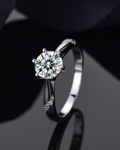 6 Prong Moissanite Engagement Ring with 925 Sterling Silver
