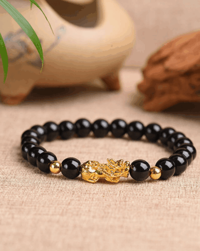 6~10MM Black Obsidian Wealth Bracelet Pixiu for luck and Money Wholesale
