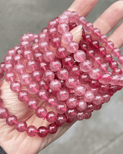 6~8MM Pink Strawberry Quartz Bracelet Healing Beaded Bracelet Wholesale
