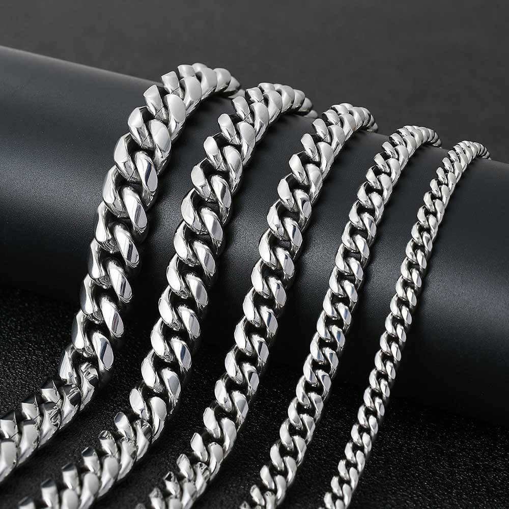 6mm8mm Miami Mens Stainless Steel Cuban Link Chain Wholesale-silvery