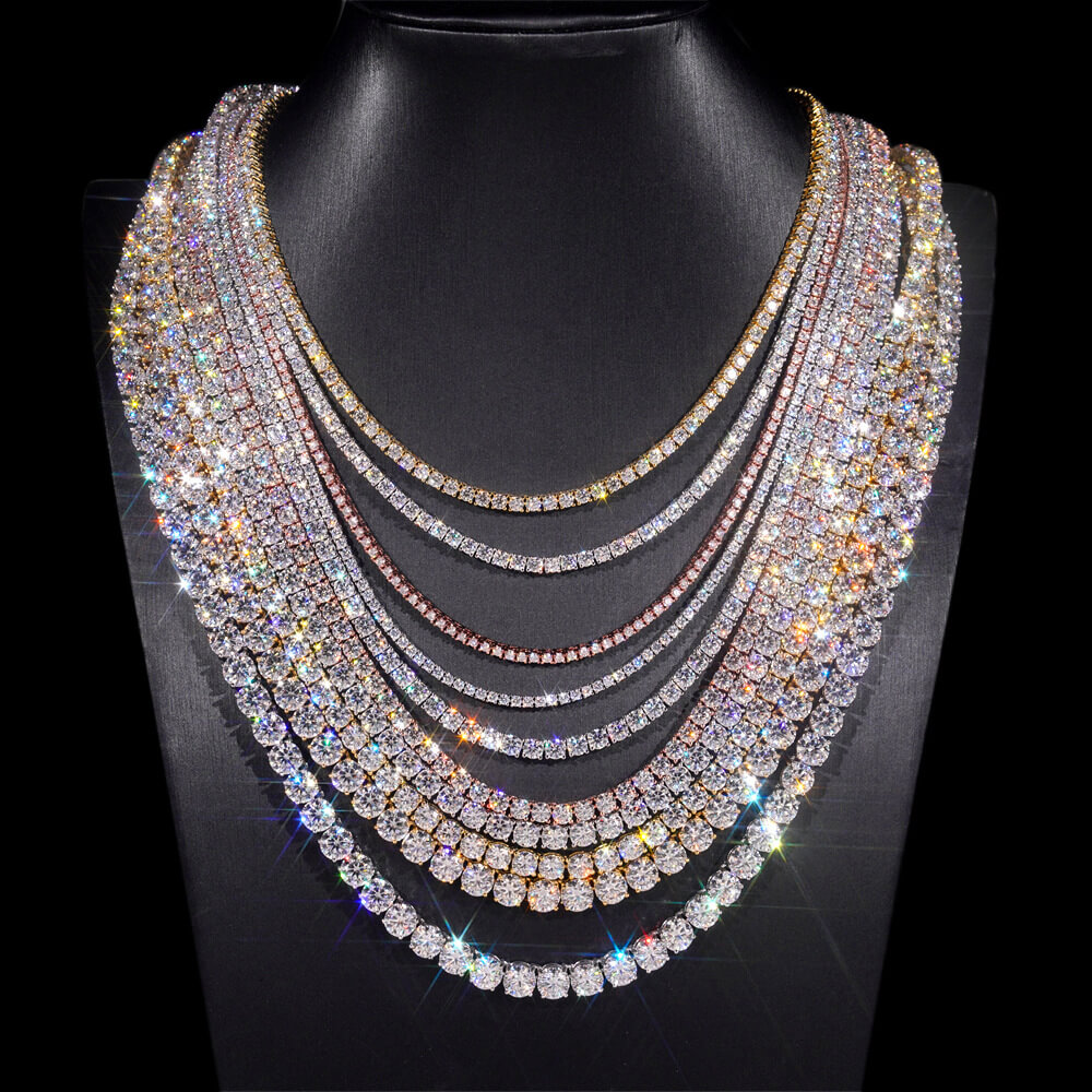 Alternative view of S925 Sterling Silver VVS Moissanite Tennis Cuban Link Chain Necklace