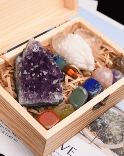 11Pcs 7 Chakra Healing Stones Crystal Wooden Box Bulk
