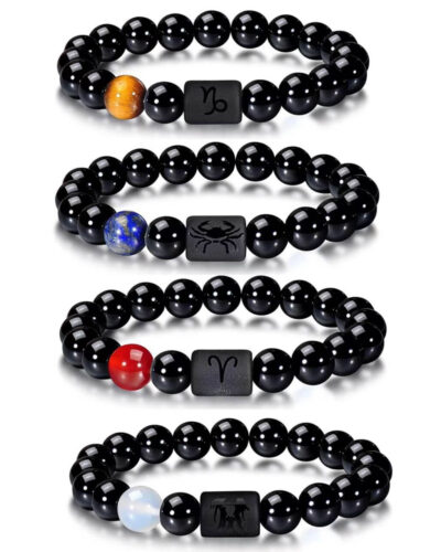 8MM Black Agate Zodiac Sign Crystal Bracelet Unisex
