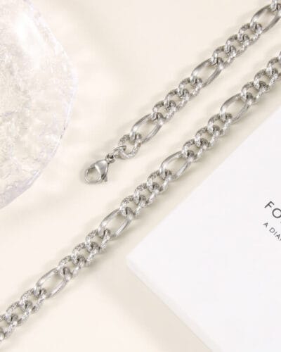 8MM 18K Gold Plated Men Stainless Steel Figaro Chains Wholesale-silvery