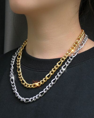8MM 18K Gold Plated Men Stainless Steel Figaro Chains Wholesale 4