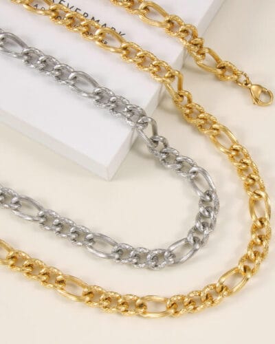 8MM 18K Gold Plated Men Stainless Steel Figaro Chains Wholesale 5