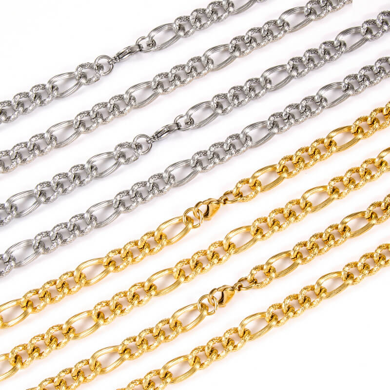 8MM 18K Gold Plated Men Stainless Steel Figaro Chains Wholesale (7)