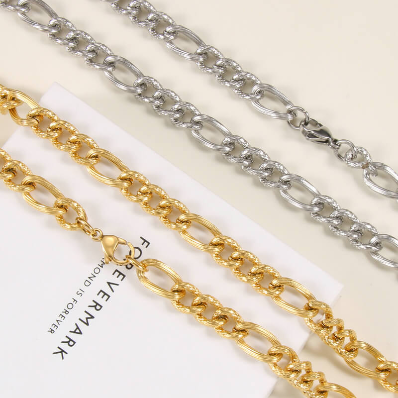 Alternative view of 8MM 18K Gold Plated Men Stainless Steel Figaro Chains Wholesale