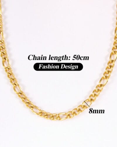 8MM 18K Gold Plated Men Stainless Steel Figaro Chains Wholesale 9