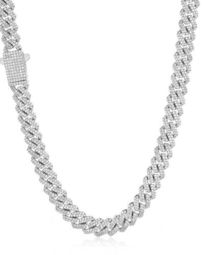 8mm Cuban Link Chain with Diamonds CZ Bracelets Necklace Bulk -white gold plated