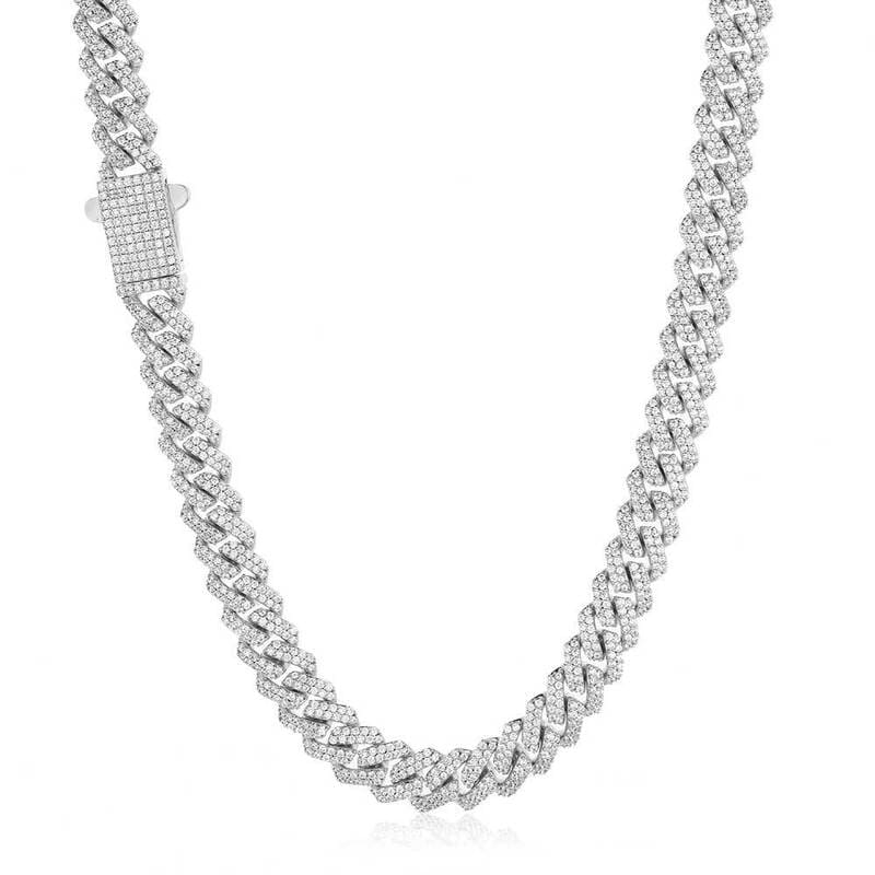 8mm Cuban Link Chain with Diamonds CZ Bracelets Necklace Bulk -white gold plated