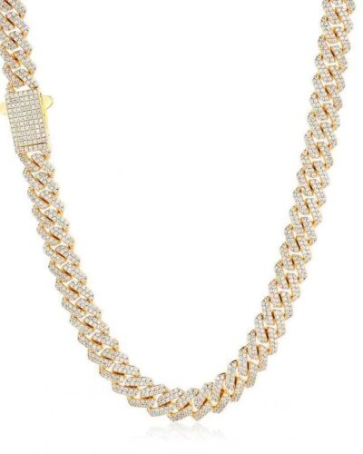 8mm Cuban Link Chain with Diamonds CZ Bracelets Necklace Bulk-gold plated
