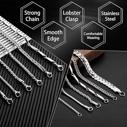 8pcs Stainless Steel Necklaces Set Chain for Men - Image 4
