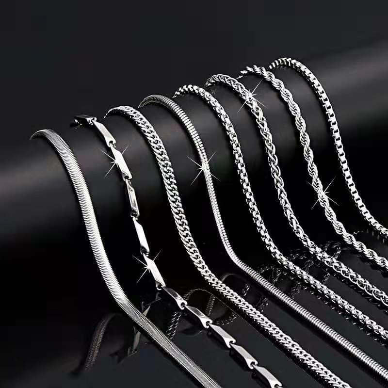 8pcs Stainless Steel Necklaces Set Chain for Men-silvery
