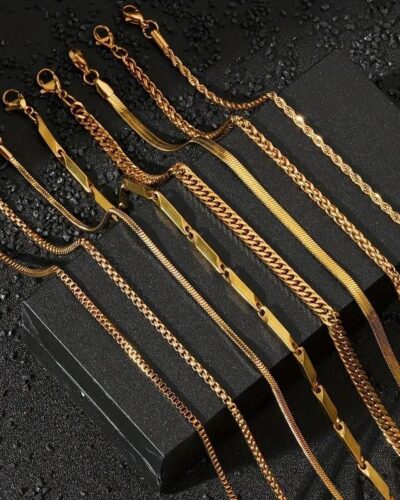 8pcs Stainless Steel Necklaces Set Chain for Men-gold plated