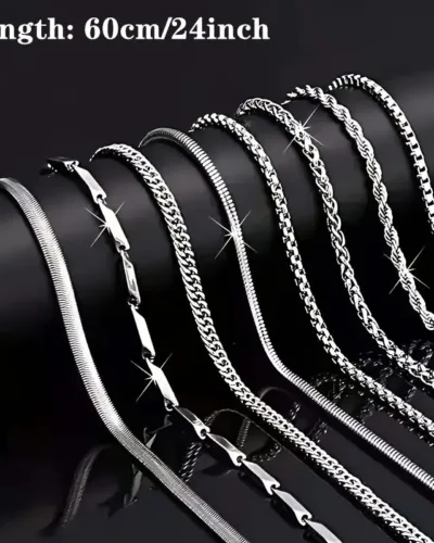 8pcs Stainless Steel Necklaces Set Chain for Men 8