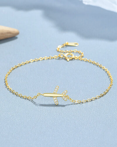 925 Sterling Silver Airplane Bracelet with Sparking Zircon Bulk GOLD